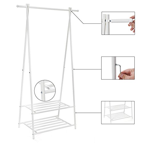 SONGMICS Perchero con Estante de 2 Niveles para Zapatos y Cestas, Estructura Metálica, Ahorra Espacio, Ideal para Dormitorio, Entrada, Oficina y Más, Blanco Cremoso HSR05W