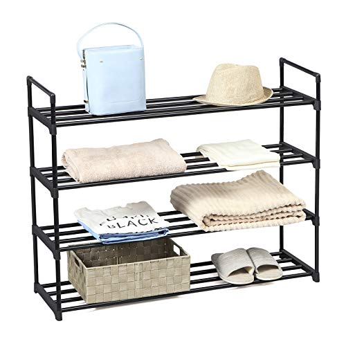 SONGMICS Zapatero de 4 Niveles, Estantes Metálicos para Guardar hasta 20 Pares de Zapatos, para Sala de Estar, Entrada, Vestíbulo y Armario, 92 x 30 x 73 cm, Negro LSA14BK