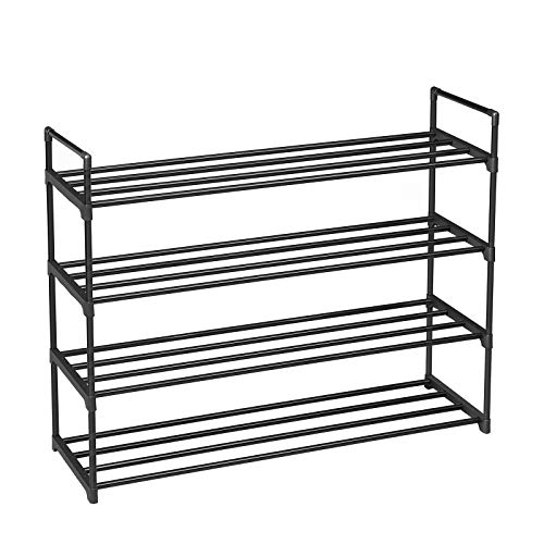 SONGMICS Zapatero de 4 Niveles, Estantes Metálicos para Guardar hasta 20 Pares de Zapatos, para Sala de Estar, Entrada, Vestíbulo y Armario, 92 x 30 x 73 cm, Negro LSA14BK
