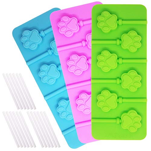 Sonku - Moldes para piruletas de 6 cavidades, molde de silicona para chocolate, caramelos duros con 18 varillas de ventosa, color rosa, azul y verde