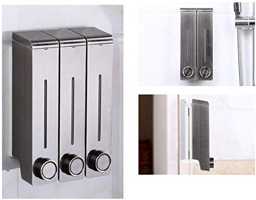 Sooiy Jabón del Acero Inoxidable del Acero Inoxidable dispensador de jabón Wall Mano del dispensador de hoteles 3x320ml (Tamaño: 10,56 oz * 3),Cromo