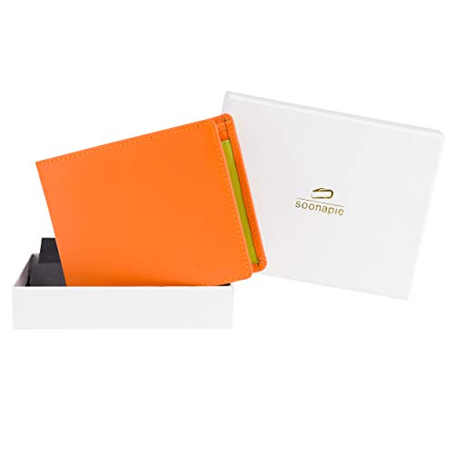 soonapie - Cartera de Piel Fina con protección RFID, Color Naranja y Limon, Monedero con Compartimiento para Monedas y Dos Compartimientos para Billetes, 12 x 10 x 1 cm