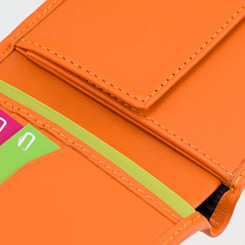 soonapie - Cartera de Piel Fina con protección RFID, Color Naranja y Limon, Monedero con Compartimiento para Monedas y Dos Compartimientos para Billetes, 12 x 10 x 1 cm