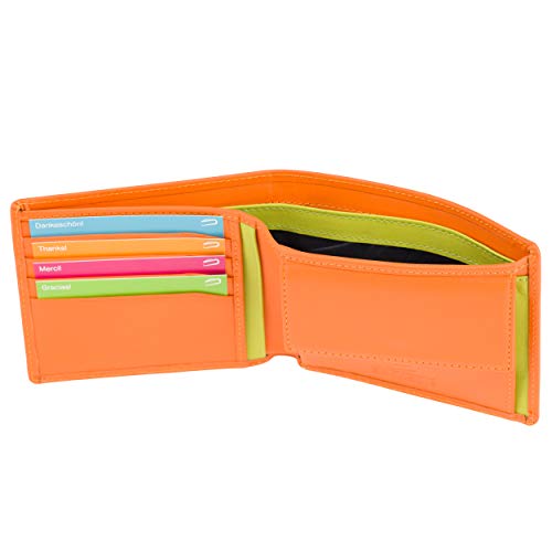 soonapie - Cartera de Piel Fina con protección RFID, Color Naranja y Limon, Monedero con Compartimiento para Monedas y Dos Compartimientos para Billetes, 12 x 10 x 1 cm