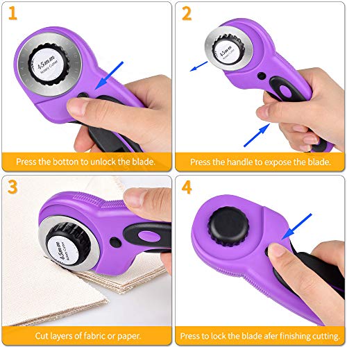 Sopito Cortador rotatorio de 45 mm con 5 hojas de repuesto para Elaboración De coser Acolchado Tela Cortador de rueda