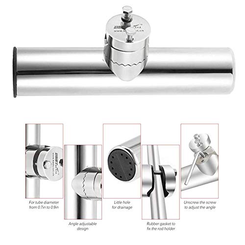 Soporte Caña de Pescar, For 19-25mm Fácil Recolocación Barco Marino Poste Soporte Drenaje Vertical Horizontal Ajustable Ropa Resistencia con Junta Montaje Carril Acero Inoxidable Hardware