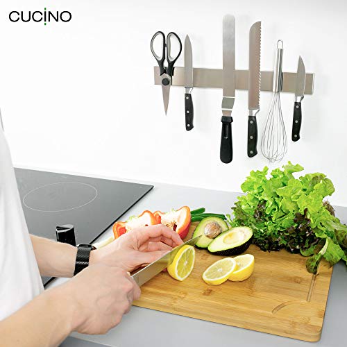 Soporte cuchillos cocina - Barra magnética porta cuchillos de cocina, montaje en pared sin taladro con banda adhesiva 3M VHB, acero inoxidable, 40 cm