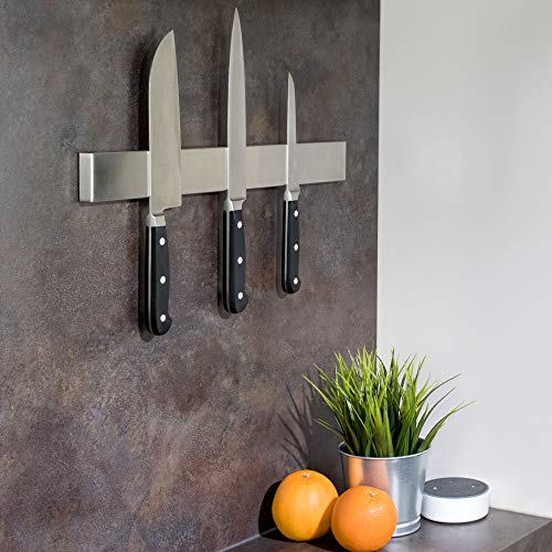 Soporte cuchillos cocina - Barra magnética porta cuchillos de cocina, montaje en pared sin taladro con banda adhesiva 3M VHB, acero inoxidable, 40 cm