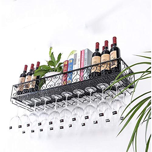 Soporte De Botella De Vino De Pared De Metal | Sostenedor De Copa De Vino Suspendido |Vinoteca Rústica Vinoteca | Estante De Almacenamiento En Estante De Pared (60/80/100/120 * 25 * 17cm)