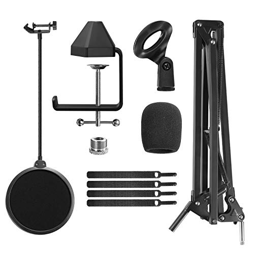 Soporte de Brazo de Micrófono, TONOR Tijera de Pluma de Suspensión Ajustable Soporte de Micrófono para Blue Yeti Snowball con Filtro Pop, Clip de Micrófono, Abrazadera de Servicio Pesado (T20)