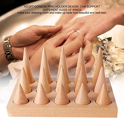 Soporte de exhibición de anillo de madera, soporte cónico de 15 rejillas, usado para exhibir los pendientes del anillo de joyería