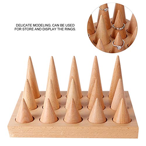 Soporte de exhibición de anillo de madera, soporte cónico de 15 rejillas, usado para exhibir los pendientes del anillo de joyería