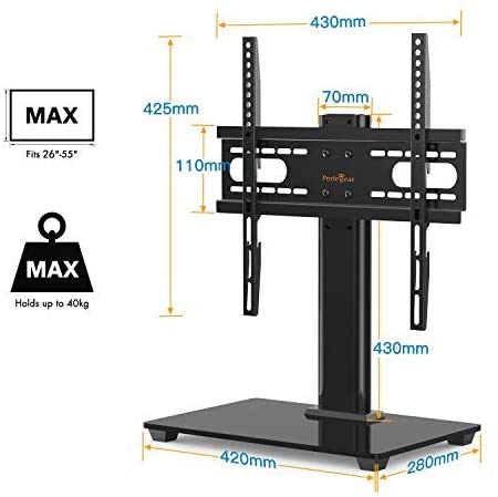 Soporte de mesa para TV Perlegear para televisores de 26 "-55" tiene una capacidad máxima de 40 KG. Soporte de TV ajustable VESA 400x400mm