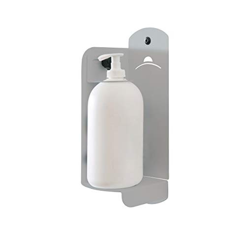 Soporte de pared para dispensador de gel desinfectante o jabón modelo S Bracky THE LAB gris, soporte de pared para desinfectarse las manos, adaptable a botellas medianas pequeñas.