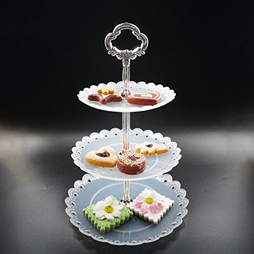 Soporte de Plastico para Tartas con 3 Niveles,Soporte Tarta 3 Pisos,Soporte Pastele,Soporte Cupcakes,Frutero Tres Pisos Plastico,Soporte para Postres,Torre de Postres,para Boda, Cumpleaños,Fiesta