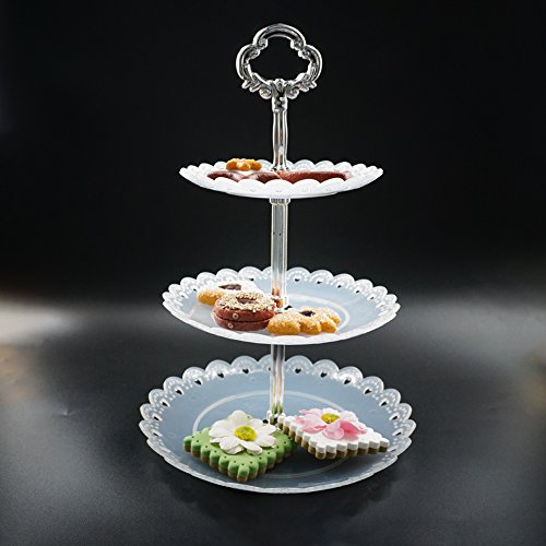 Soporte de Plastico para Tartas con 3 Niveles,Soporte Tarta 3 Pisos,Soporte Pastele,Soporte Cupcakes,Frutero Tres Pisos Plastico,Soporte para Postres,Torre de Postres,para Boda, Cumpleaños,Fiesta