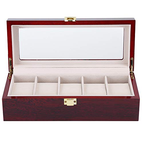 Soporte de reloj, caja de reloj duradera, protección antideslizante de 5 rejillas anticorrosión hecha de madera sin óxido para vitrinas de relojes Evita el polvo y los rasguños relojes