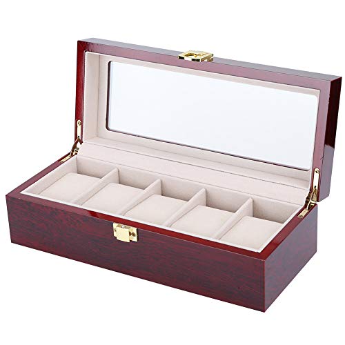 Soporte de reloj, caja de reloj duradera, protección antideslizante de 5 rejillas anticorrosión hecha de madera sin óxido para vitrinas de relojes Evita el polvo y los rasguños relojes