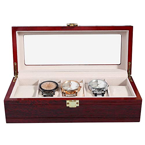 Soporte de reloj, caja de reloj duradera, protección antideslizante de 5 rejillas anticorrosión hecha de madera sin óxido para vitrinas de relojes Evita el polvo y los rasguños relojes