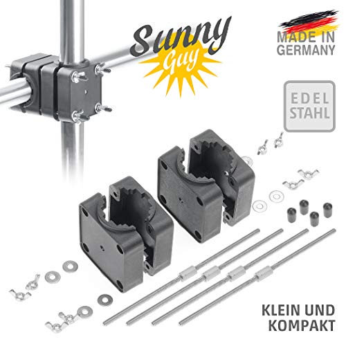 Soporte de sombrilla para barandilla de balcón – Sunnyguy, firme, estable y ahorra espacio - Soporte de sombrillas terraza compacto para sombrillas de hasta Ø 2,50 m o de 2 x 1,25 m