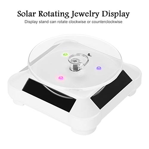 Soporte giratorio alimentado por energía solar, escaparate solar 360 grados giradiscos giratorio reloj teléfono joyería organizador pantalla soporte montaje soporte(Blanco)