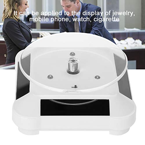 Soporte giratorio alimentado por energía solar, escaparate solar 360 grados giradiscos giratorio reloj teléfono joyería organizador pantalla soporte montaje soporte(Blanco)