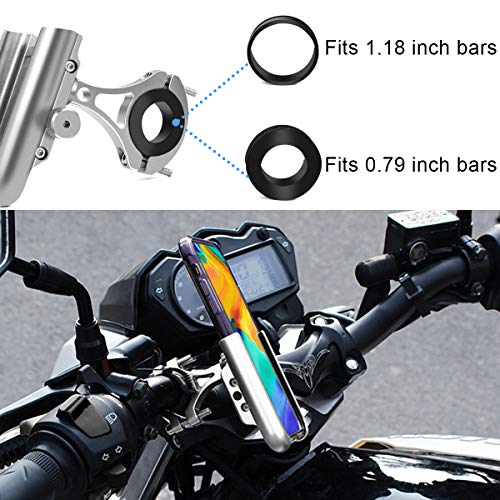 Soporte Movil Bicicleta Aluminio Motocicleta Telefono Soporte Universal 360°Rotación Soporte Móvil Manillar para Bici Moto Compatible para iPhone, Samsung, Xiaomi, Huawei 4"-6.8"Smartphones (Plata)