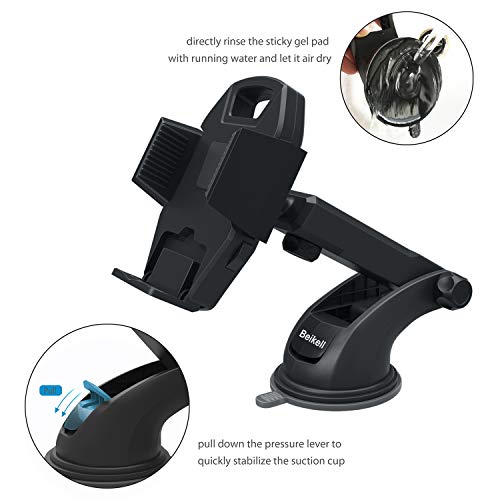 Soporte Móvil Coche, Beikell Soporte del Coche Móvil Universal para Parabrisas y Salpicadero con Ventosa de Gel Fuerte y Brazo Ajustable Giro 360 Grado para iPhone X/8/7/6 y Más