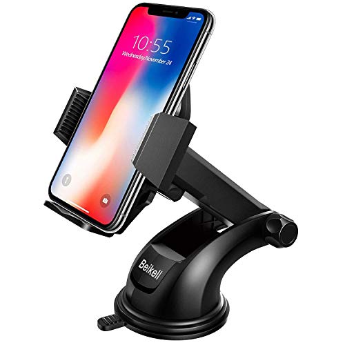 Soporte Móvil Coche, Beikell Soporte del Coche Móvil Universal para Parabrisas y Salpicadero con Ventosa de Gel Fuerte y Brazo Ajustable Giro 360 Grado para iPhone X/8/7/6 y Más