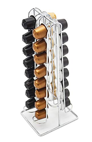 Soporte para cápsulas de café Nespresso (32 cápsulas). Dispensador cápsulas de café acero inoxidable cromado.