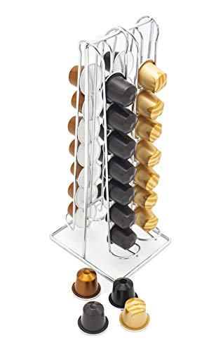 Soporte para cápsulas de café Nespresso (32 cápsulas). Dispensador cápsulas de café acero inoxidable cromado.