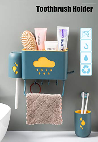 Soporte para cepillo de dientes sin perforación, con 2 tazas, estantes de baño, estante de ducha, organizador de cocina, bandeja de almacenamiento (rosa)