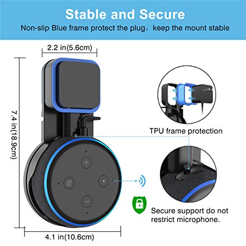Soporte para Dot (3ra generación) Altavoz Inteligente, Cable Perfectamente recogido sin Tornillos, Soporte en cocinas, baño y Dormitorio - Negro(2-Pack)