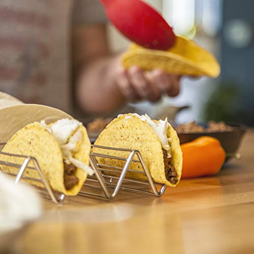 Soporte Para Tacos Mexicanos: 2 Bandejas Metálicas de Alambre Para Servir Tacos de Concha Blanda y Dura - Portatacos Aptos para Grill, Horno y Lavavajillas - Geniales para Fiestas Infantiles