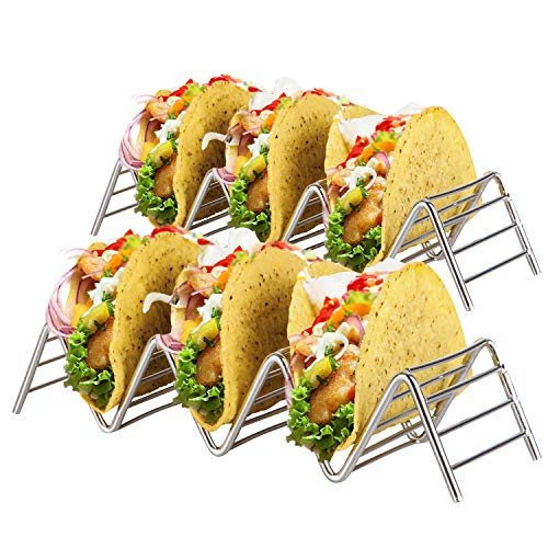 Soporte Para Tacos Mexicanos: 2 Bandejas Metálicas de Alambre Para Servir Tacos de Concha Blanda y Dura - Portatacos Aptos para Grill, Horno y Lavavajillas - Geniales para Fiestas Infantiles
