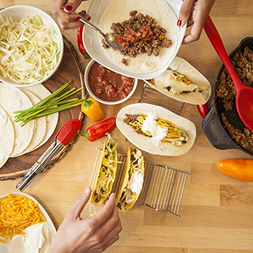 Soporte Para Tacos Mexicanos: 2 Bandejas Metálicas de Alambre Para Servir Tacos de Concha Blanda y Dura - Portatacos Aptos para Grill, Horno y Lavavajillas - Geniales para Fiestas Infantiles