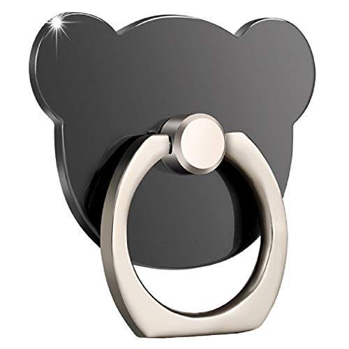 Soporte para teléfono MuStone, soporte para timbre para teléfono celular, soporte de metal giratorio en forma de oso de 360 grados para la serie iPhone, serie Samsung Galaxy, serie Huawei (negro)