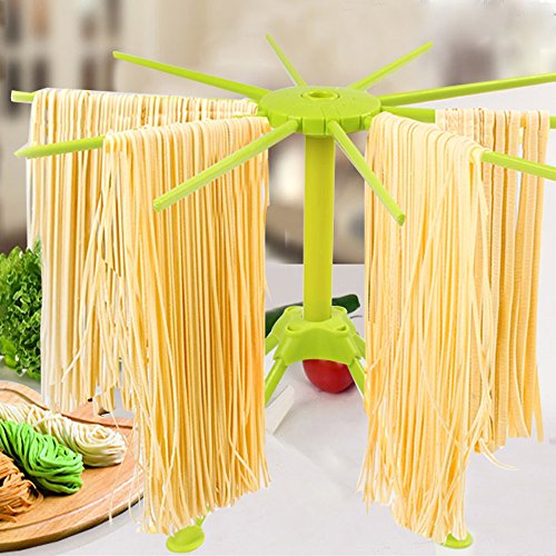 Soporte plegable para secado de pasta de cocina, soporte para fideos con 10 asas de barra (verde)