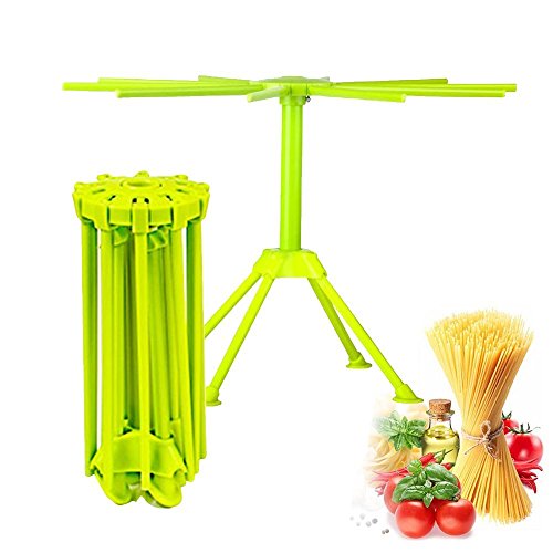 Soporte plegable para secado de pasta de cocina, soporte para fideos con 10 asas de barra (verde)