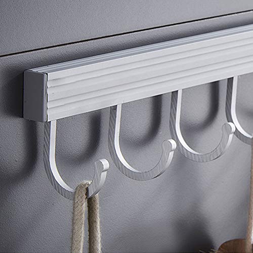 Soportes Utensilios Cocina Barra Colgador, Aleación De Aluminio Organizador Ganchos Estante De Riel Colgante, Titular De La Tapa, Con Pegamento Profesional, Para Baño Olla Toalla (4 hooks)