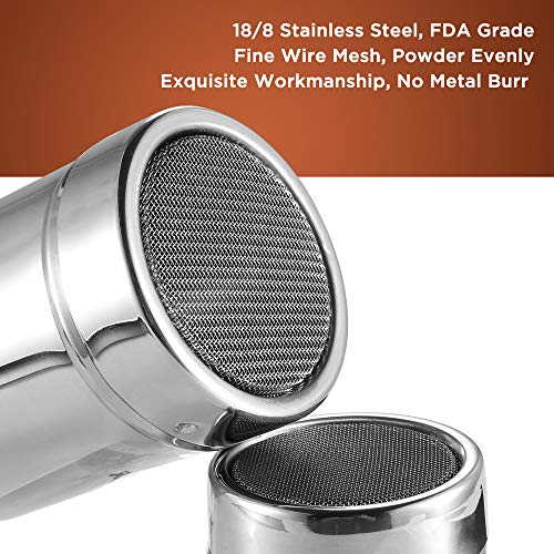 SOSMAR 18/8 Acero Inoxidable Chocolate Shaker/Dredgers/Sprinkler Icing Sugar Salt Cacao Harina Café Latte Cappucccino Malla Sifter con Tapa, 16 Piezas Plantillas de café & Clip 2 x 250ml Plata