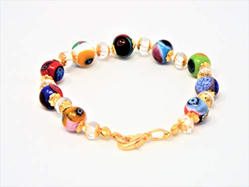 SOSPIRI VENEZIA Pulsera Mujer y Pulsera Hombre en Cristal de Murano 19 Perlas en Colores Surtidos. Ideas de Regalos para Mujeres. Pulseras para Hombres, Pulseras de Estilo Mosaico para Mujeres. Joyas