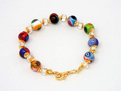 SOSPIRI VENEZIA Pulsera Mujer y Pulsera Hombre en Cristal de Murano 19 Perlas en Colores Surtidos. Ideas de Regalos para Mujeres. Pulseras para Hombres, Pulseras de Estilo Mosaico para Mujeres. Joyas