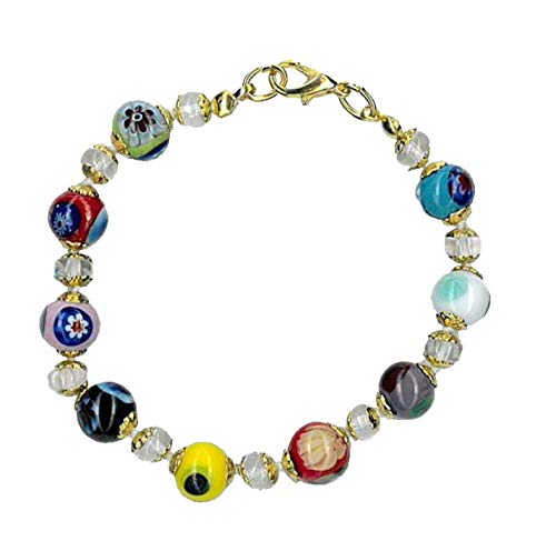 SOSPIRI VENEZIA Pulsera Mujer y Pulsera Hombre en Cristal de Murano 19 Perlas en Colores Surtidos. Ideas de Regalos para Mujeres. Pulseras para Hombres, Pulseras de Estilo Mosaico para Mujeres. Joyas
