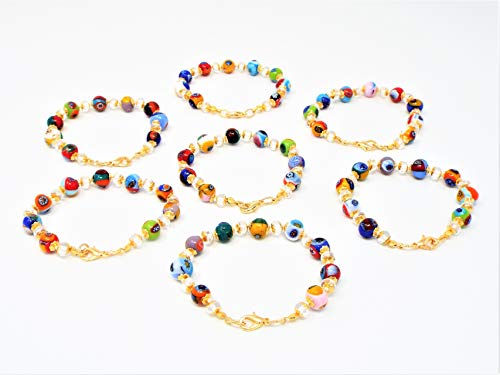 SOSPIRI VENEZIA Pulsera Mujer y Pulsera Hombre en Cristal de Murano 19 Perlas en Colores Surtidos. Ideas de Regalos para Mujeres. Pulseras para Hombres, Pulseras de Estilo Mosaico para Mujeres. Joyas