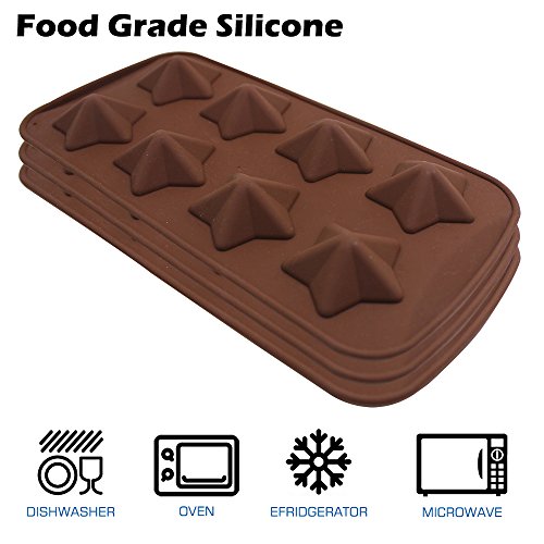 SourceTon - Pack de 3 bandejas de moldes flexibles reutilizables para hielos, bombones o jabones caseros con forma de estrellas, de calidad alimenticia, color marrón