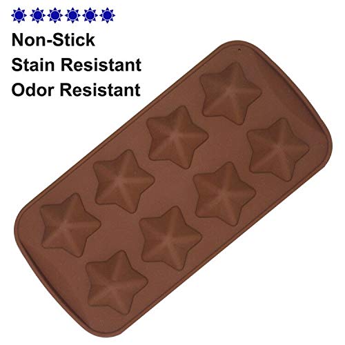SourceTon - Pack de 3 bandejas de moldes flexibles reutilizables para hielos, bombones o jabones caseros con forma de estrellas, de calidad alimenticia, color marrón