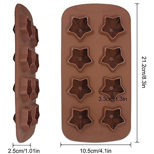 SourceTon - Pack de 3 bandejas de moldes flexibles reutilizables para hielos, bombones o jabones caseros con forma de estrellas, de calidad alimenticia, color marrón