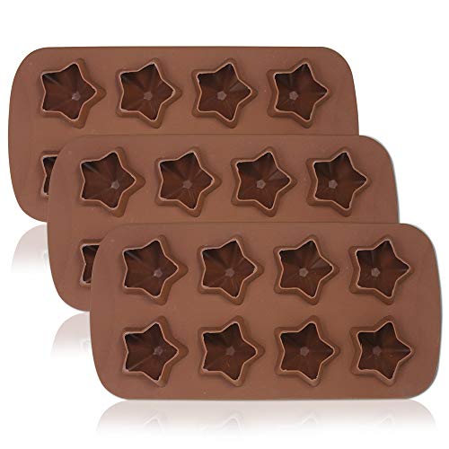 SourceTon - Pack de 3 bandejas de moldes flexibles reutilizables para hielos, bombones o jabones caseros con forma de estrellas, de calidad alimenticia, color marrón