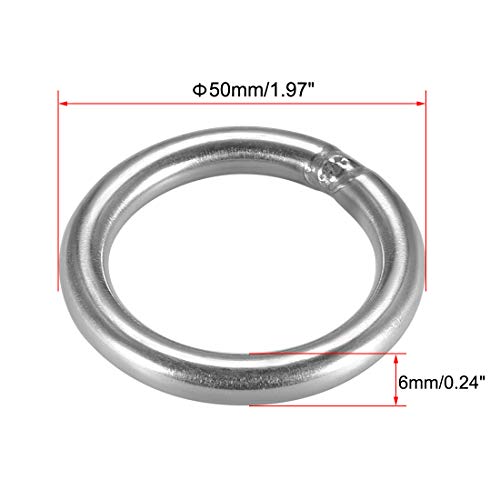 sourcing map Anillo O de acero inoxidable de 50 mm de diámetro exterior de 6 mm de grosor con fleje de anillos redondos soldados 8 piezas